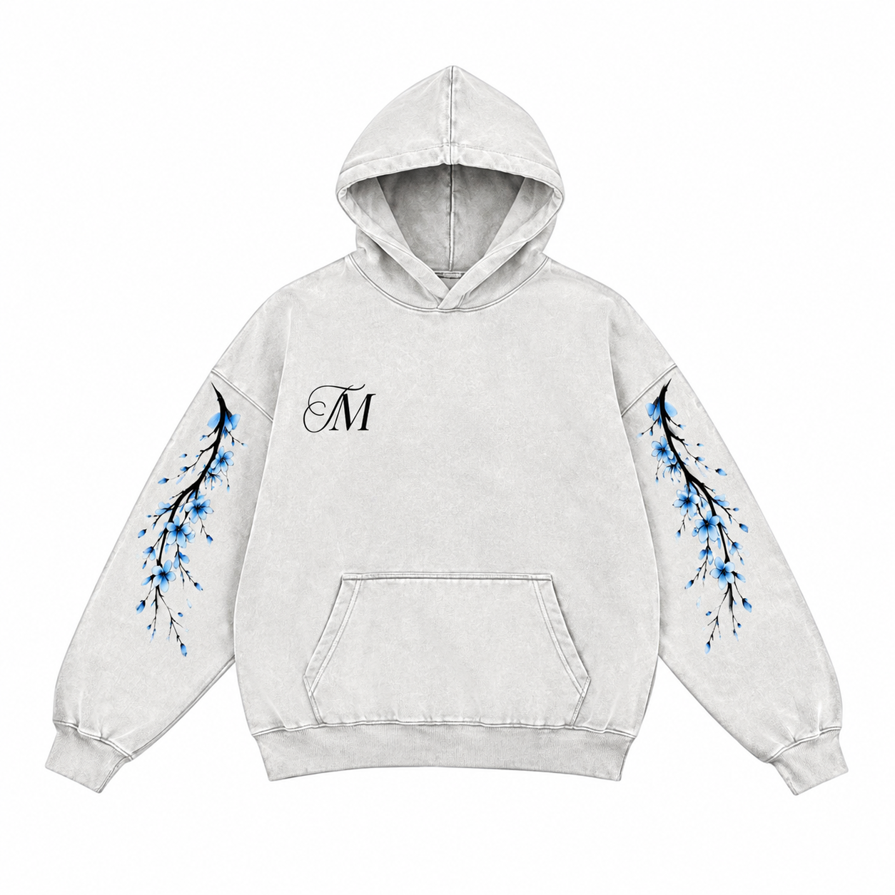 Witte Hoodie met Blauwe Bloemen