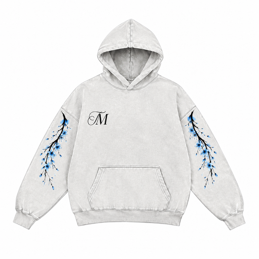Witte Hoodie met Blauwe Bloemen